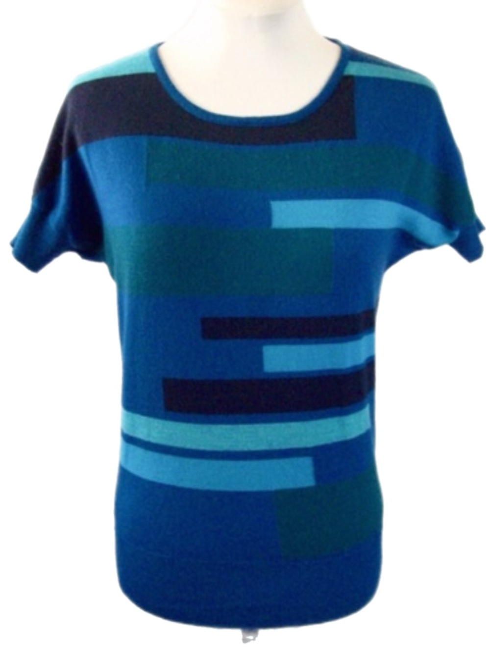 Vintage 90’s Y2K Merino Wool Blend Geo-Print Sweater Blue & Teal